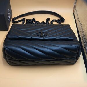 Black Chain Tory Burch Kira Small Chevron Black Bag